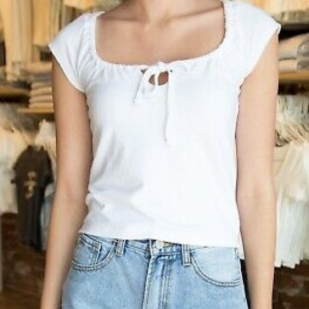 Brandy Melville White Tie-Front Top